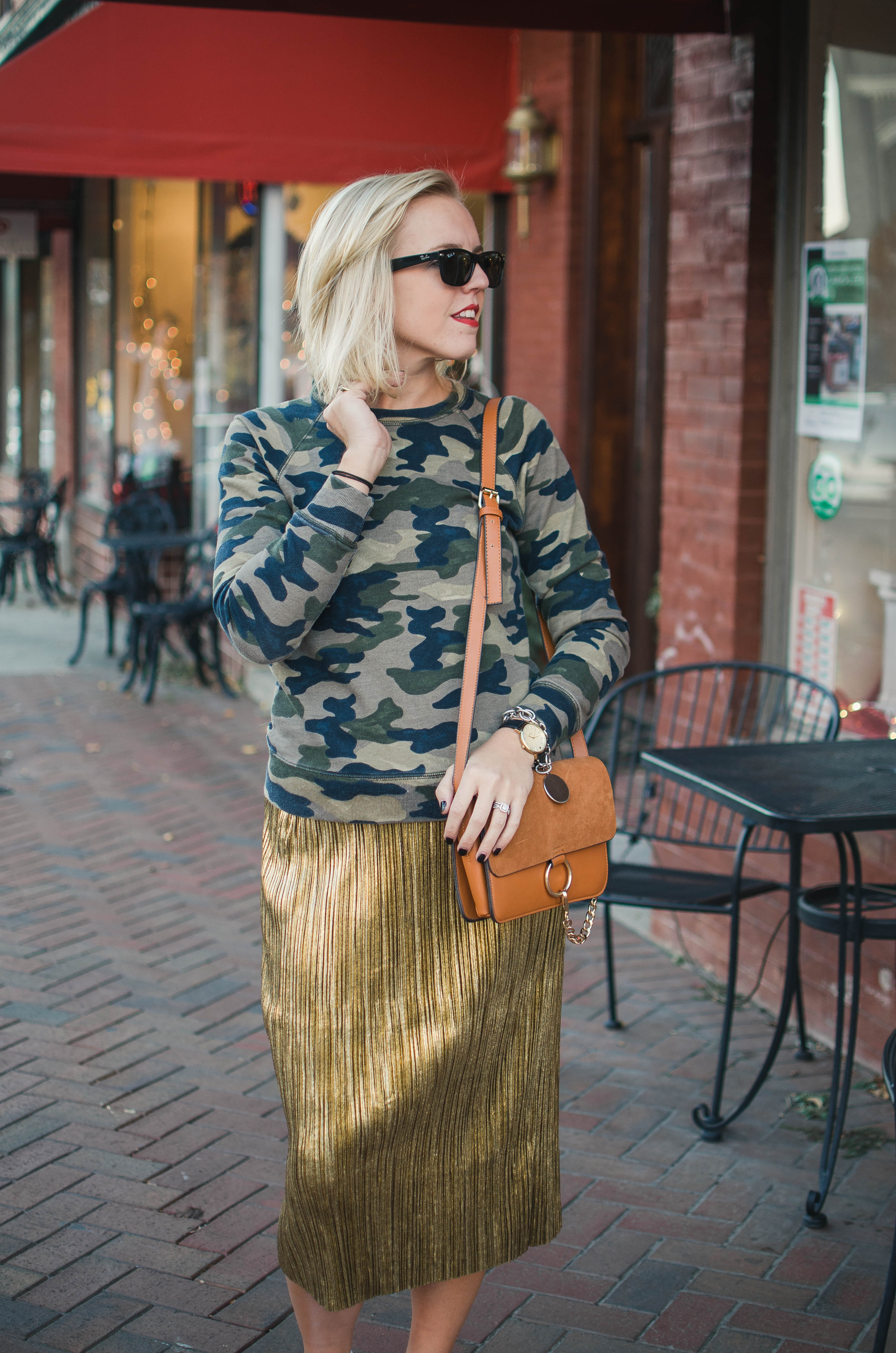 sweatshirt and pleated skirt outfit