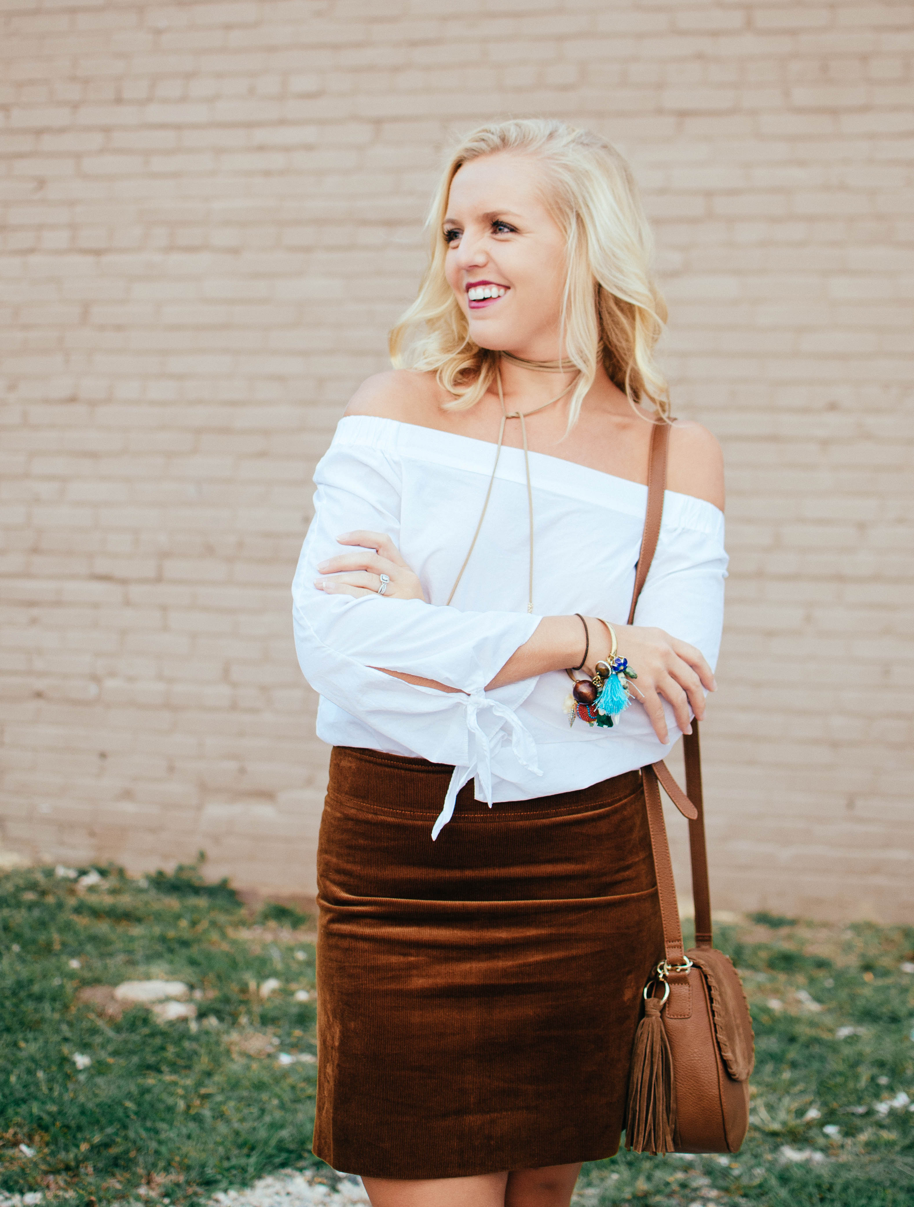 Corduroy Skirt + Off Shoulder