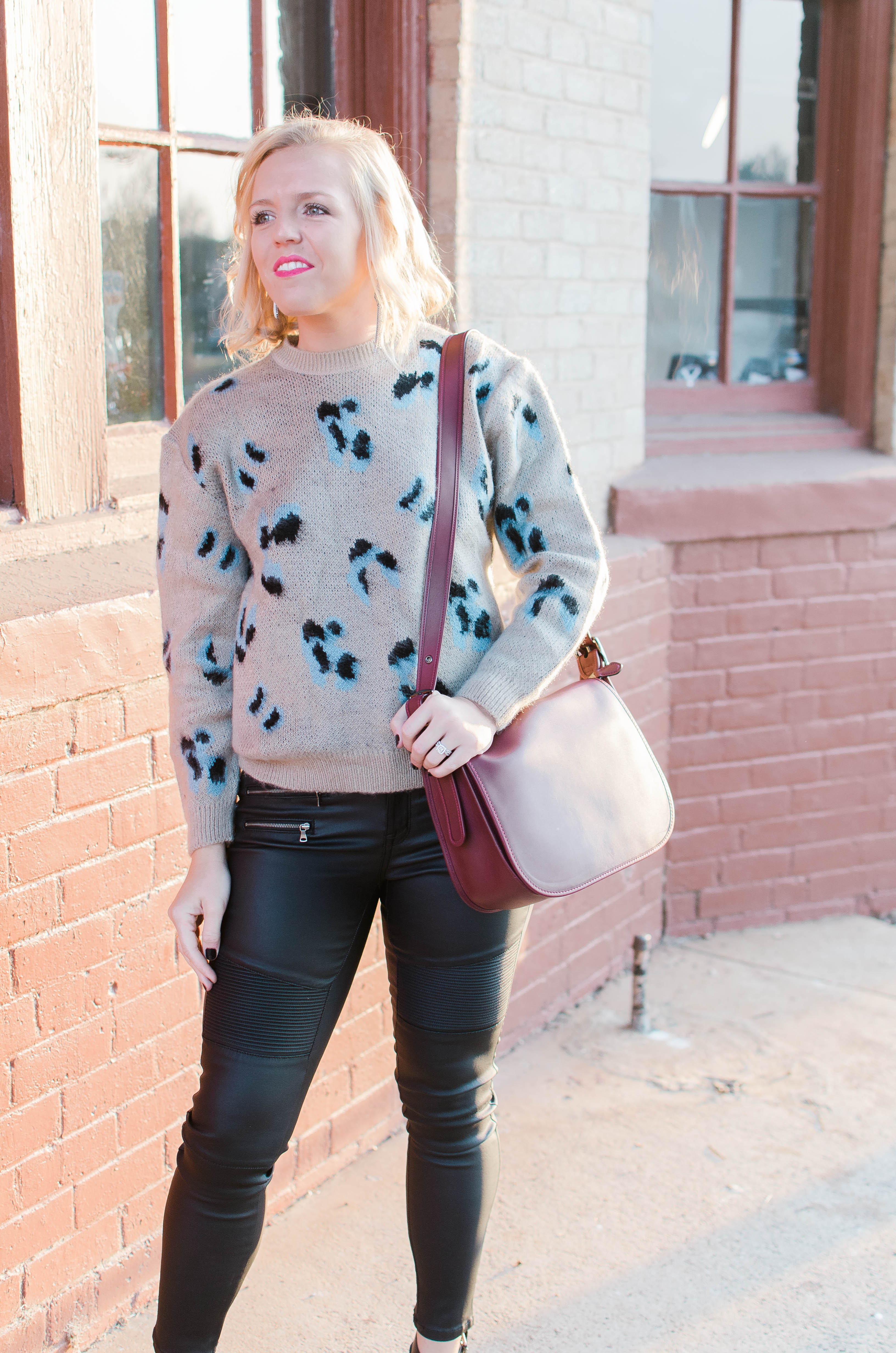 Leopard Cozy Sweater & Moto Jeans