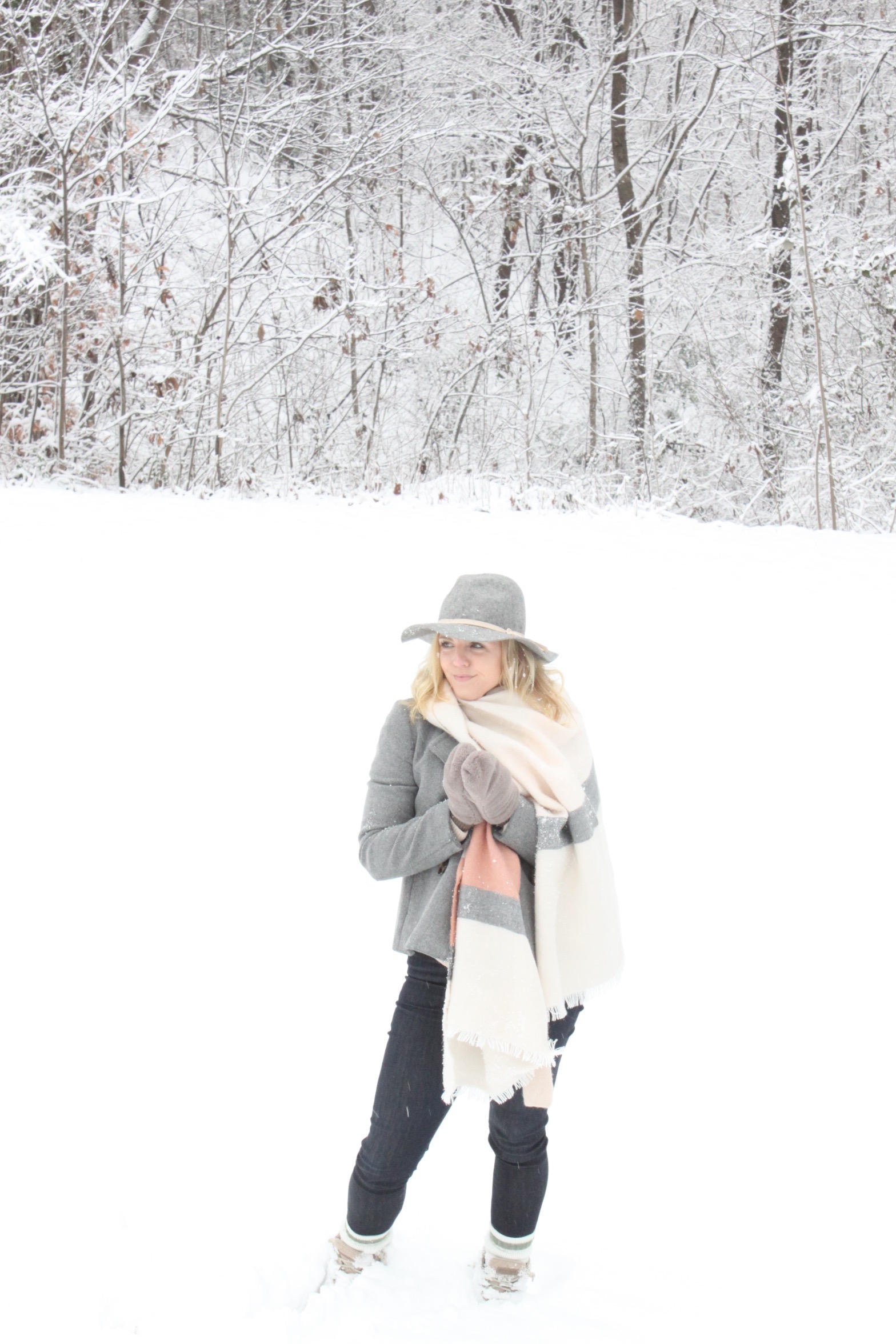 winter outfit peacoat and hat