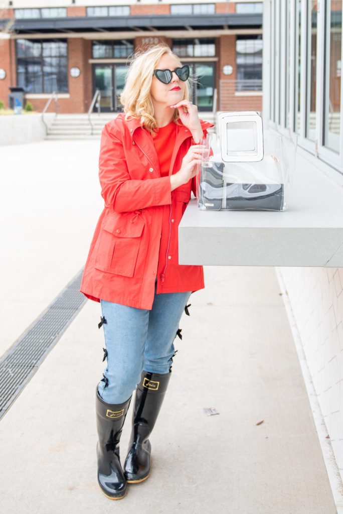 red raincoat outfit